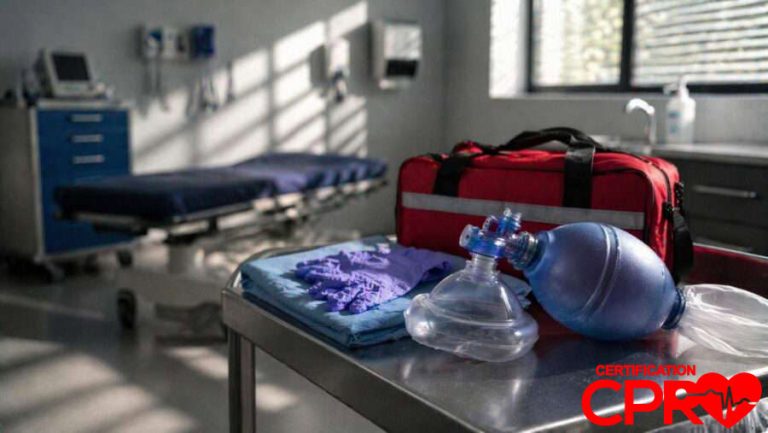 CPR training equipment in a medical classroom setting in Durham.