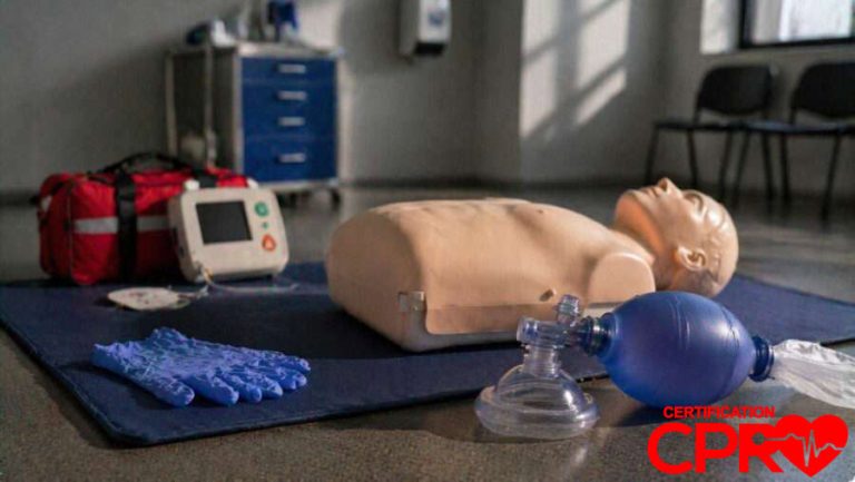 CPR training manikin with AED and rescue mask for certification in Durham.