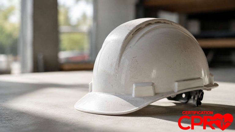 Construction helmet for CPR certification training in Durham.