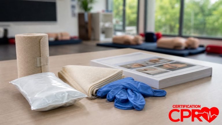 CPR training materials and certification supplies in Durham classroom.