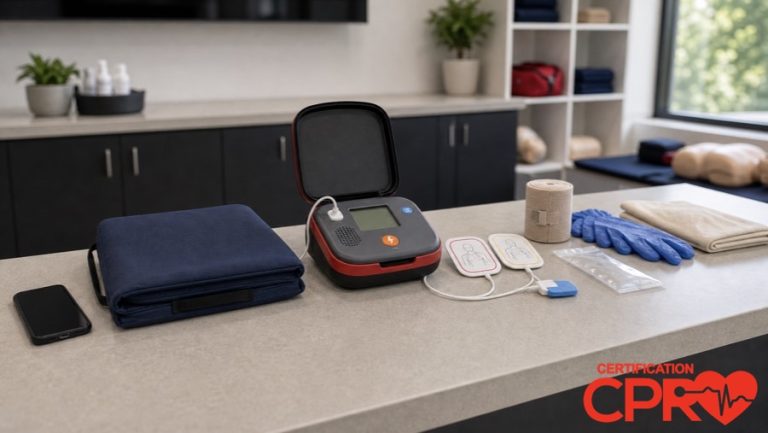 AED trainer and CPR classroom supplies for learning the Chain of Survival in Durham.
